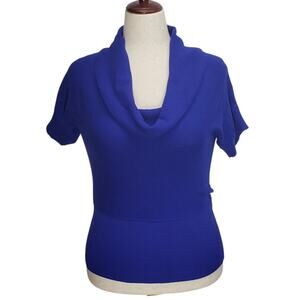 Uniform JPR Cowl Neck Short Sleeve Sweater L Royal Blue Soft Stretch Knit